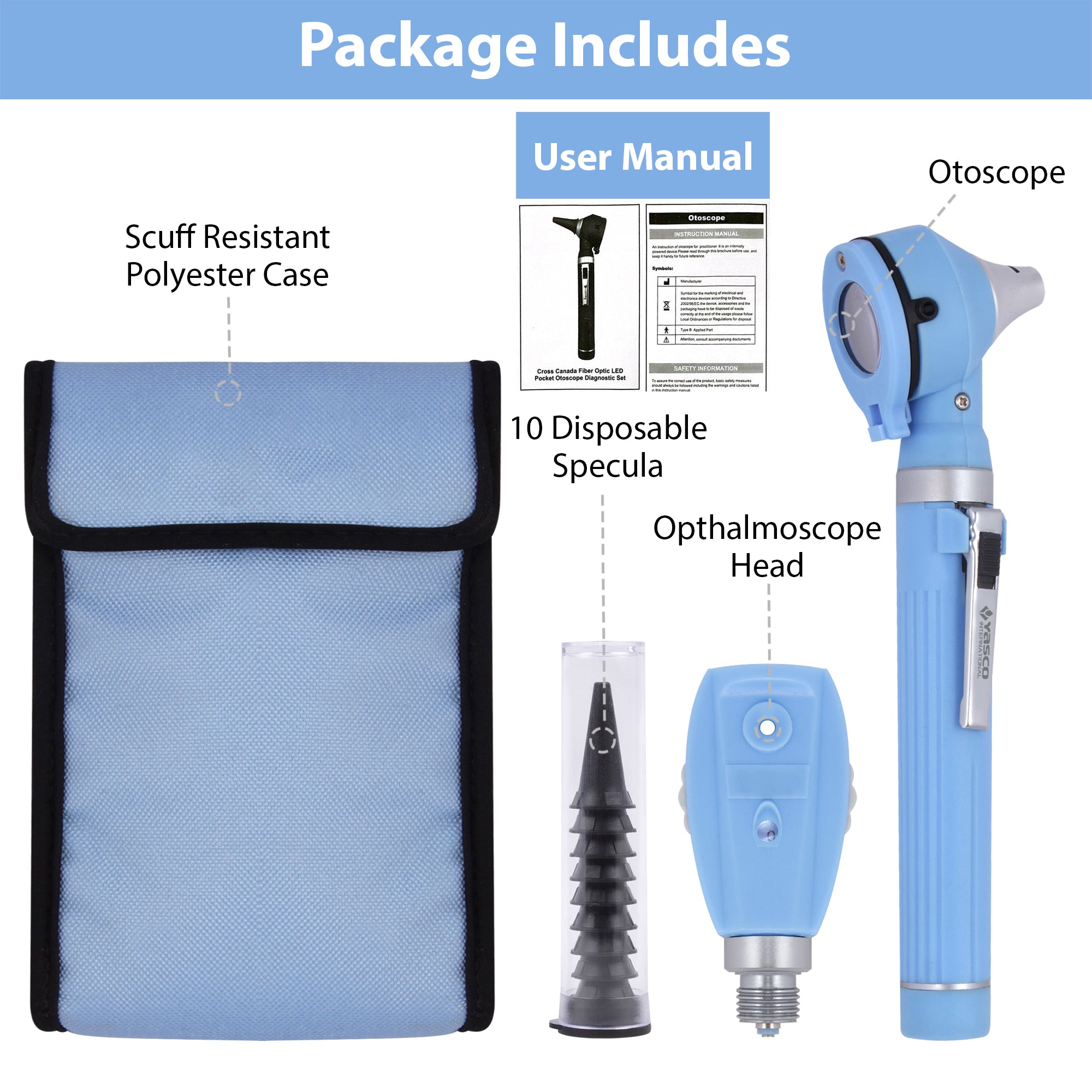 Fiber Optic Mini Ophthalmoscope & Otoscope Set - Ceil Blue