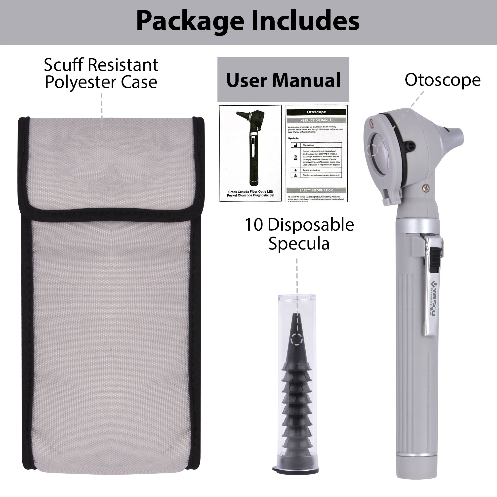 Fiber Optic Mini Otoscope Set - Gray