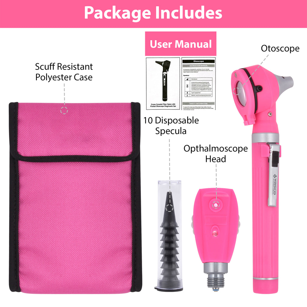 Fiber Optic Mini Ophthalmoscope & Otoscope Set -  Rose Pink