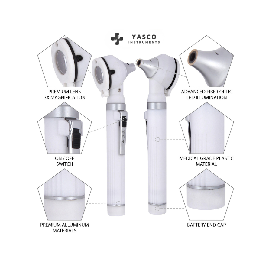 Fiber Optic Pocket Otoscope Set | White