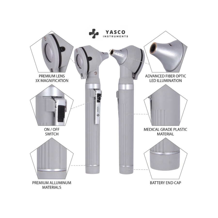 Fiber Optic Pocket Otoscope Set | Gray
