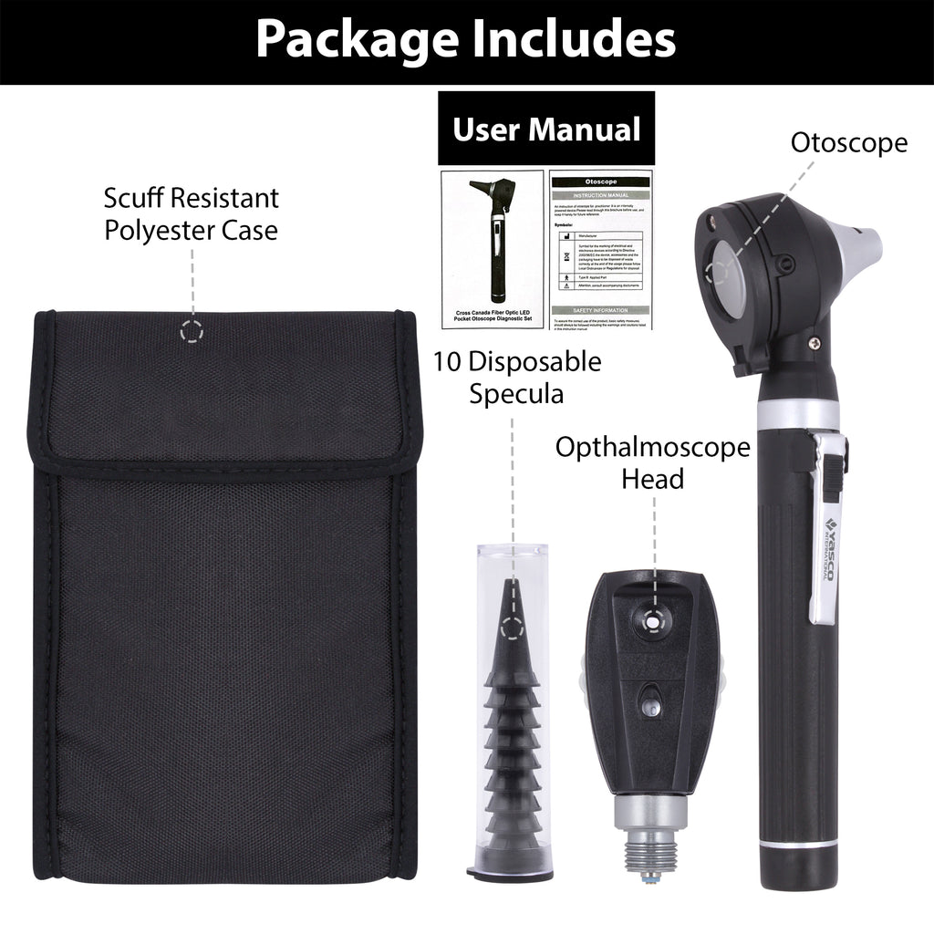 Fiber Optic Mini Ophthalmoscope & Otoscope Set - Black