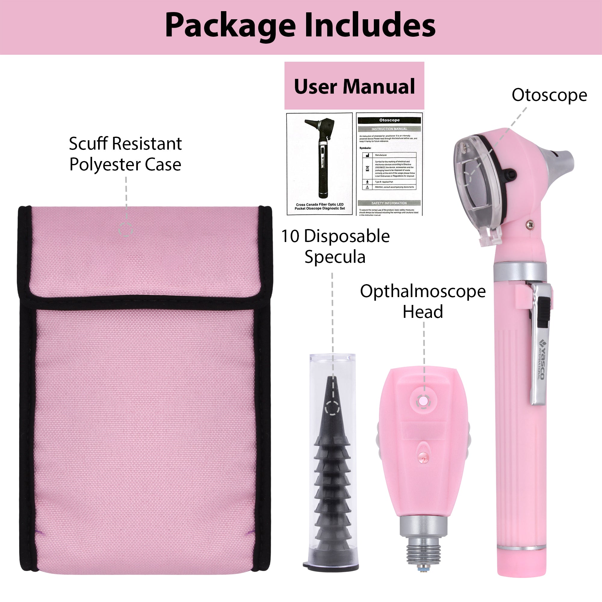 Fiber Optic Mini Ophthalmoscope & Otoscope Set -  Pearl Pink