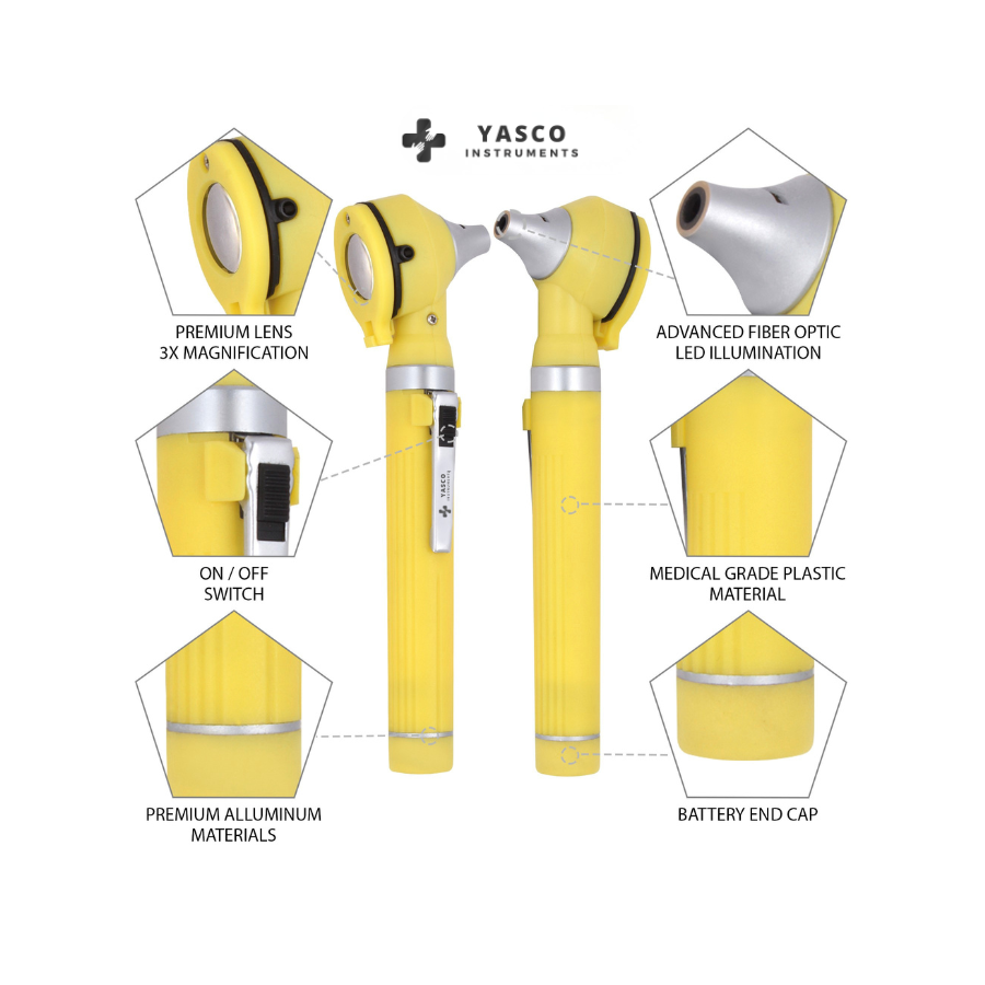Fiber Optic Pocket Otoscope Set | Yellow