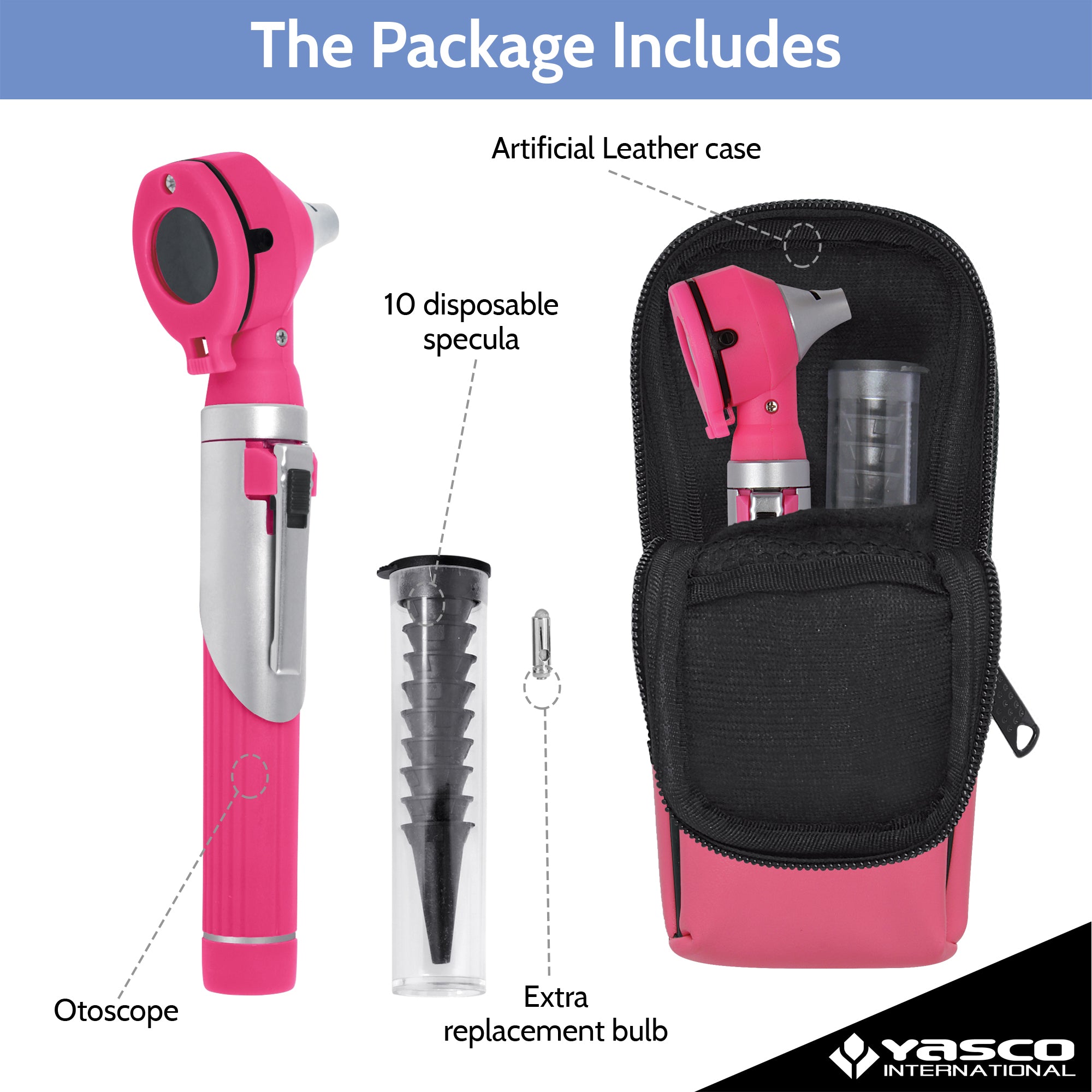 Fiber Optic Mini Otoscope Set - Rose Pink