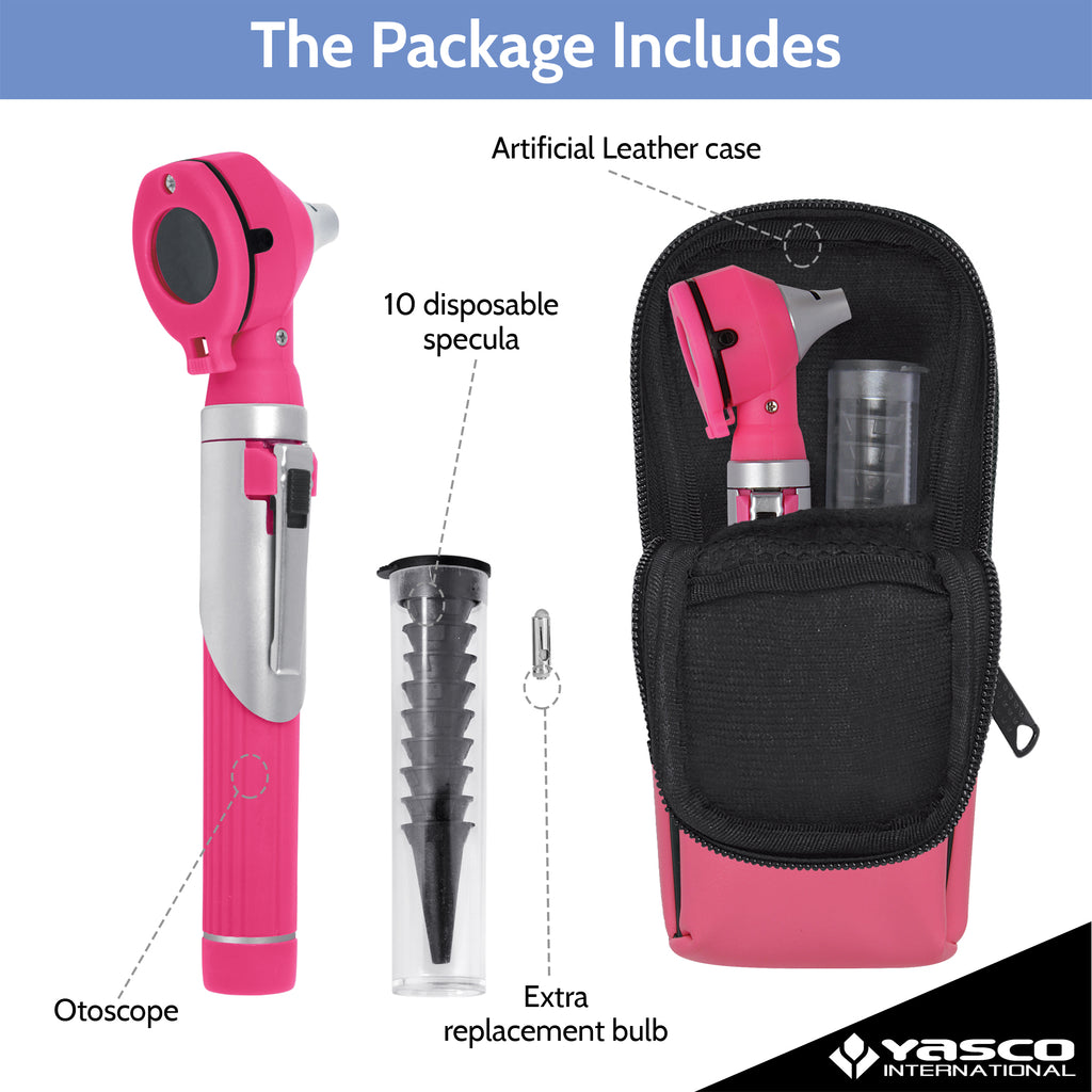 Fiber Optic Mini Otoscope Set - Rose Pink