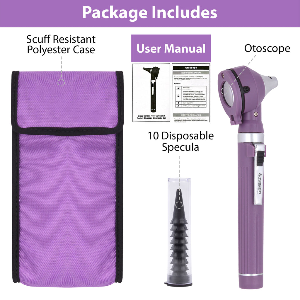 Fiber Optic Mini Otoscope Set - Purple