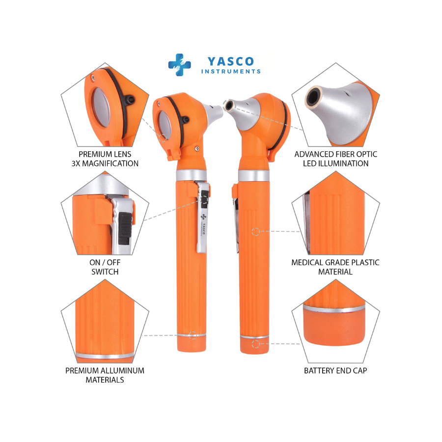 Fiber Optic Mini EENT Diagnostic Set | Orange Otoscope & Ophthalmoscope Secondary image