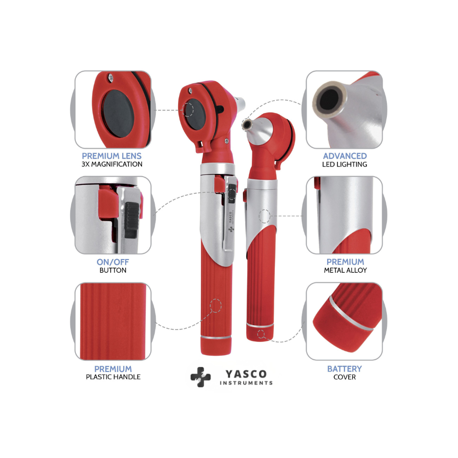 Fiber Optic Pocket Otoscope Set | Bright Red