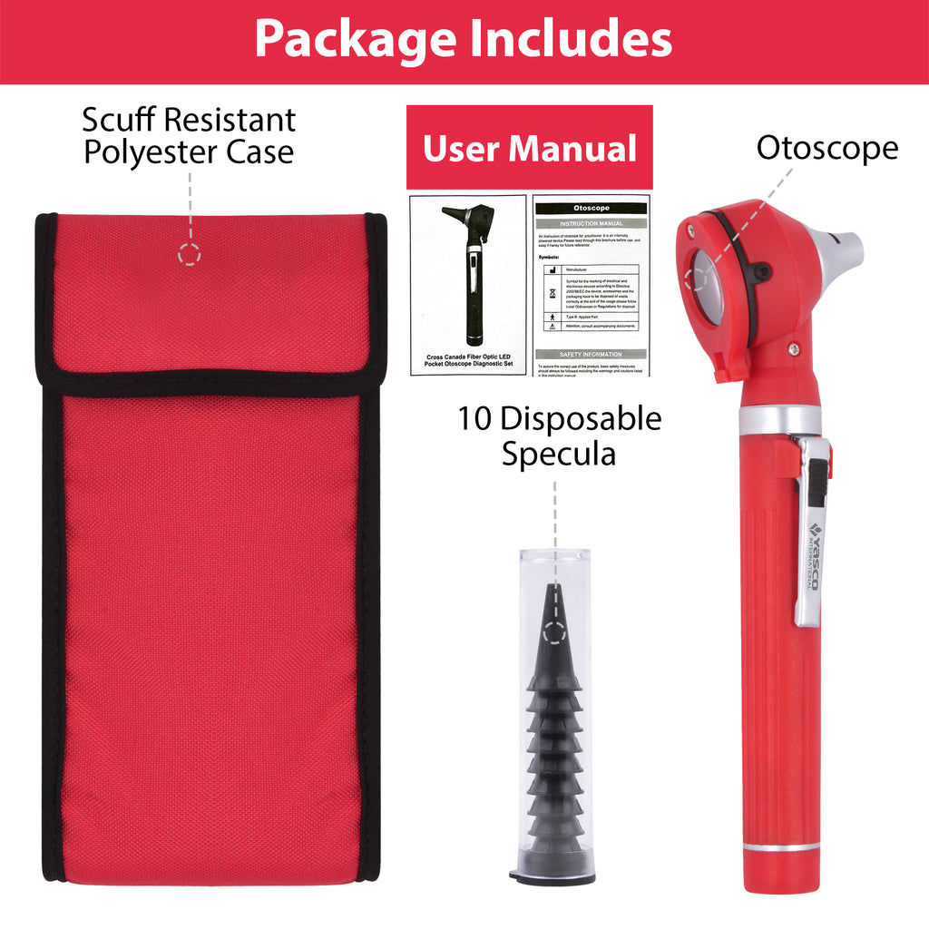 Fiber Optic Mini Otoscope Set - Red