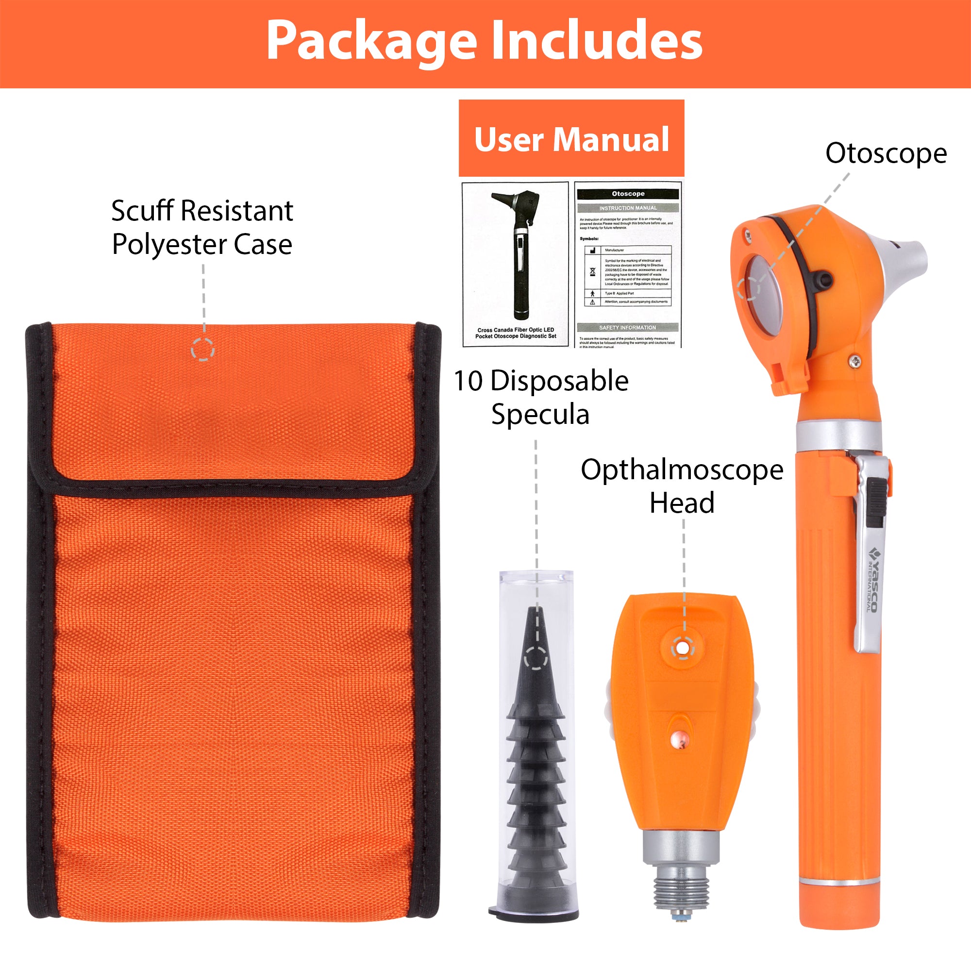 Fiber Optic Mini Ophthalmoscope & Otoscope Set -  Orange Secondary image