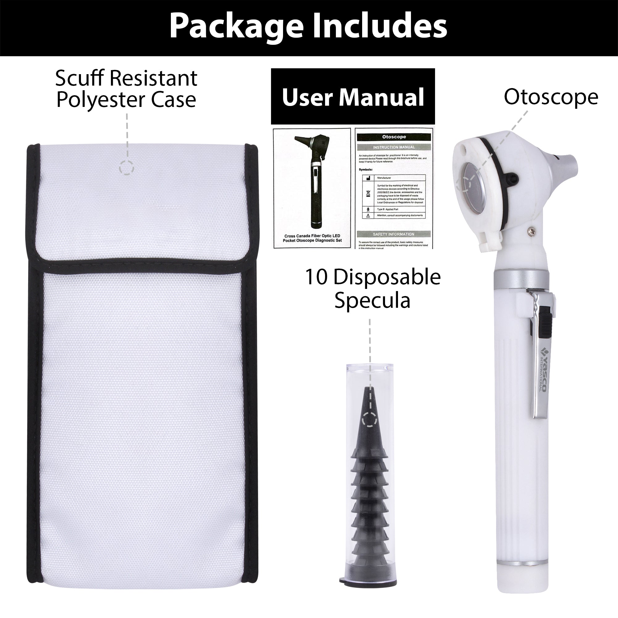 Fiber Optic Mini Otoscope Set - White