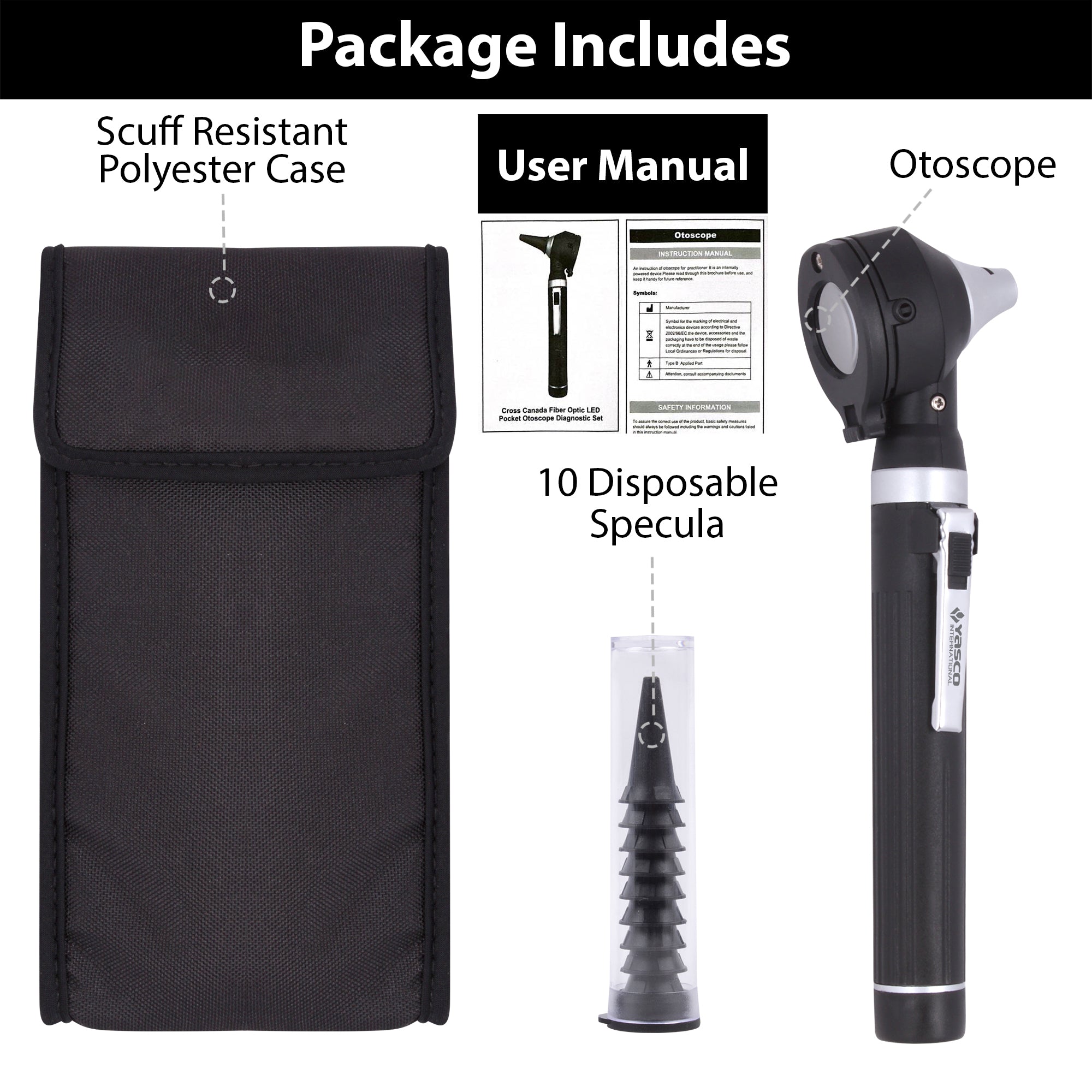 Fiber Optic Mini Otoscope Set - Black