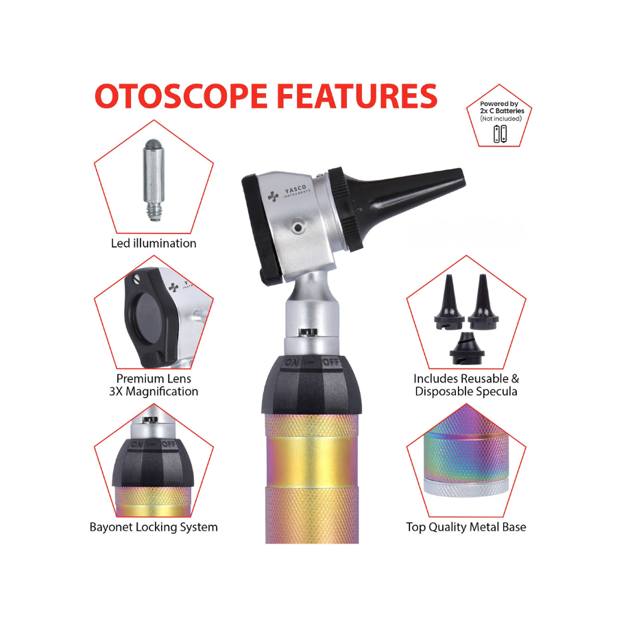 Brass Otoscope Set | Rainbow Finish Diagnostic Instrument