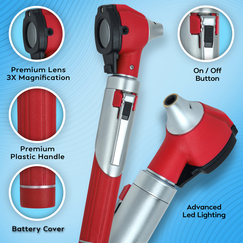Fiber Optic Mini Otoscope Set - Red