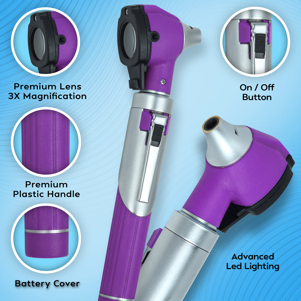 Fiber Optic Mini Otoscope Set - Purple
