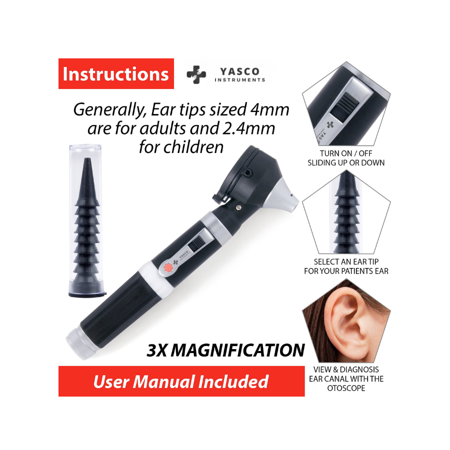 Fiber Optic Pocket Otoscope Set | Black