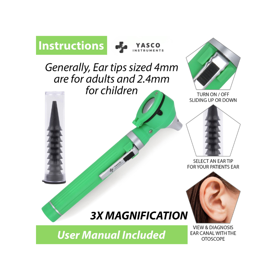 Fiber Optic Pocket Otoscope Set | Green