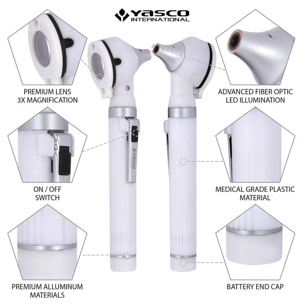 Fiber Optic Mini Ophthalmoscope & Otoscope Set - White
