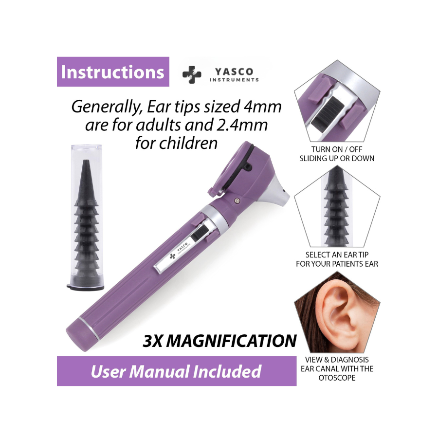 Fiber Optic Pocket Otoscope Set | Purple