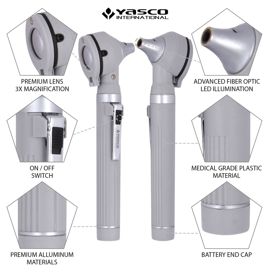 Fiber Optic Mini Ophthalmoscope & Otoscope Set -  Gray