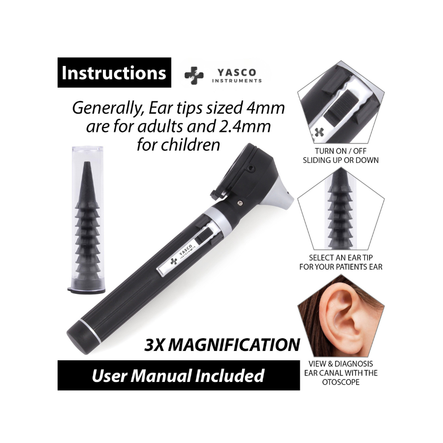 Fiber Optic Pocket Otoscope Set | Black