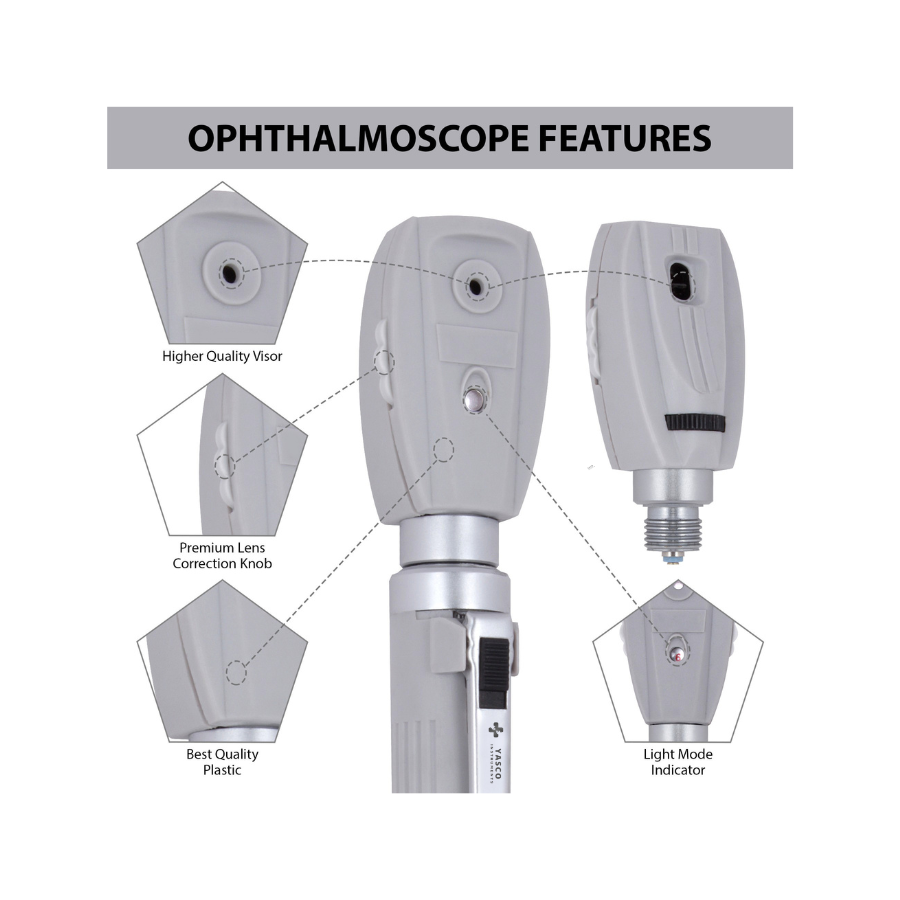 Fiber Optic Mini EENT Diagnostic Set | Gray Otoscope & Ophthalmoscope