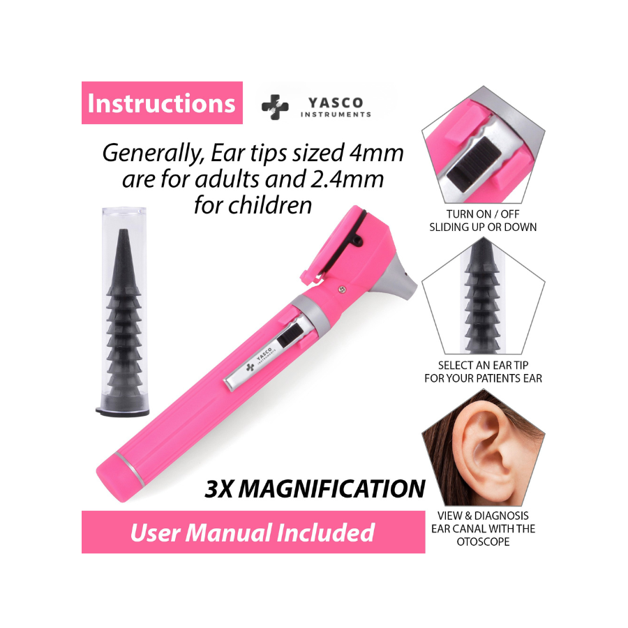 Fiber Optic Pocket Otoscope Set | Rose Pink