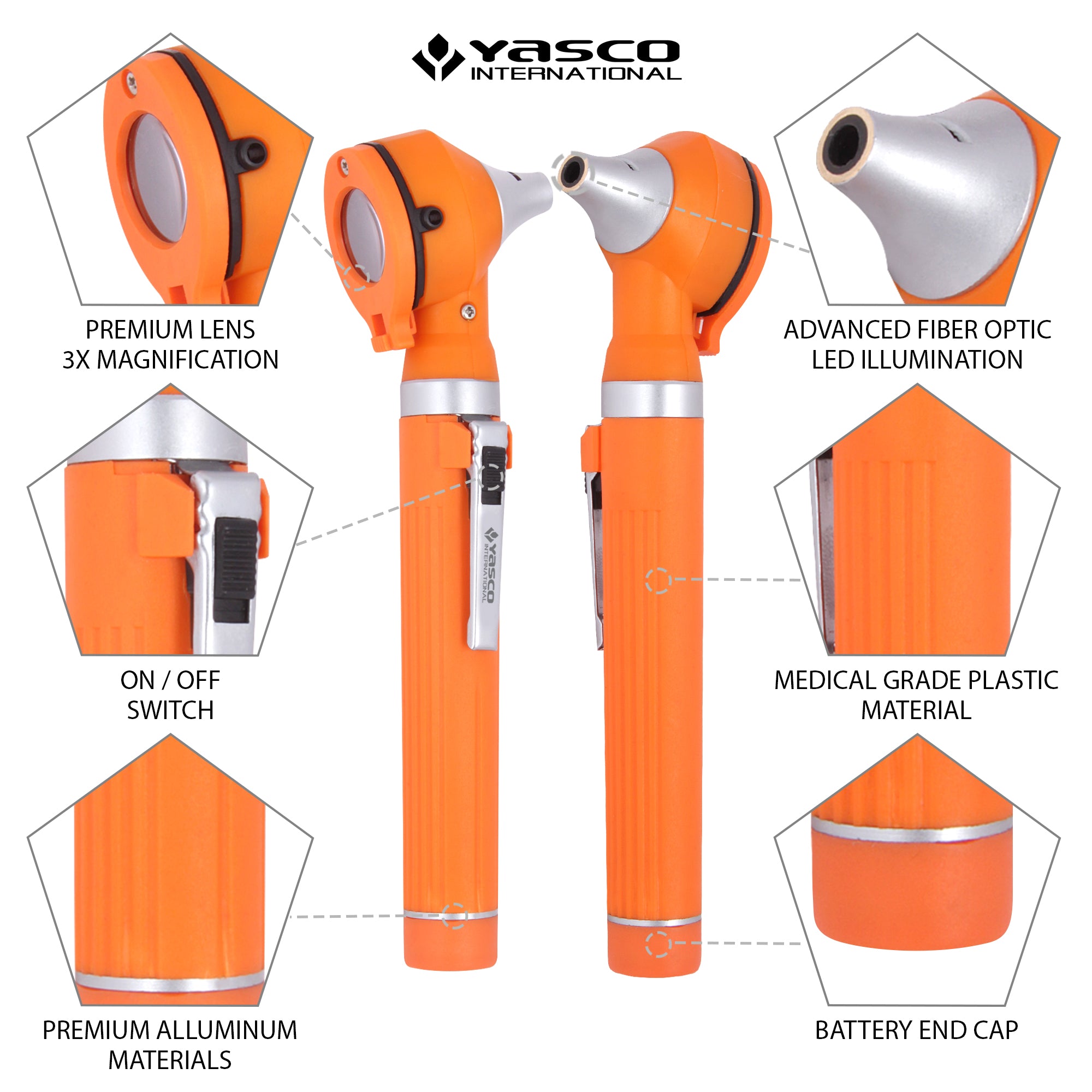 Fiber Optic Mini Ophthalmoscope & Otoscope Set -  Orange