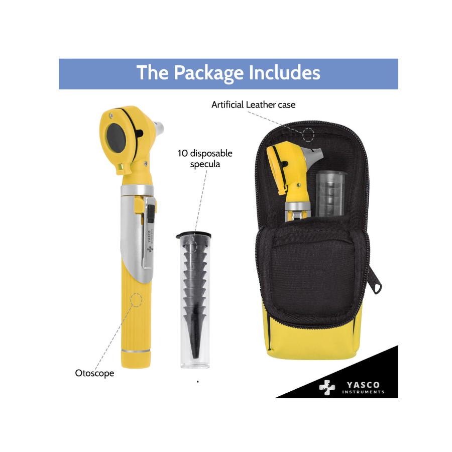 Fiber Optic Pocket Otoscope Set | Yellow