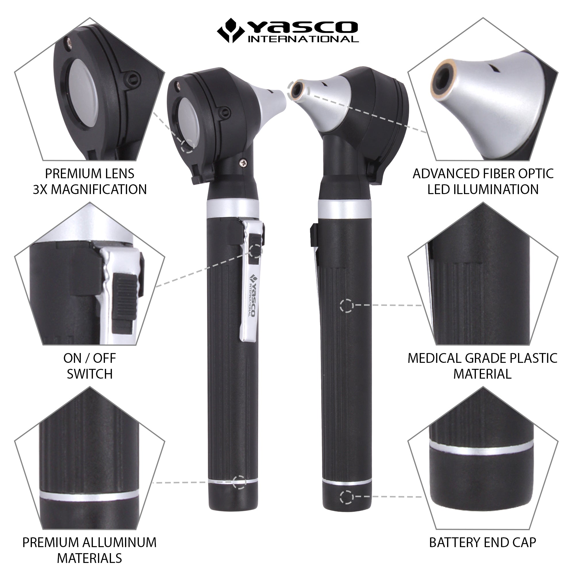 Fiber Optic Mini Otoscope Set - Black