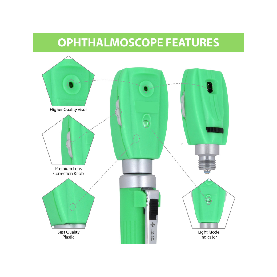 Fiber Optic Mini EENT Diagnostic Set | Green Otoscope & Ophthalmoscope