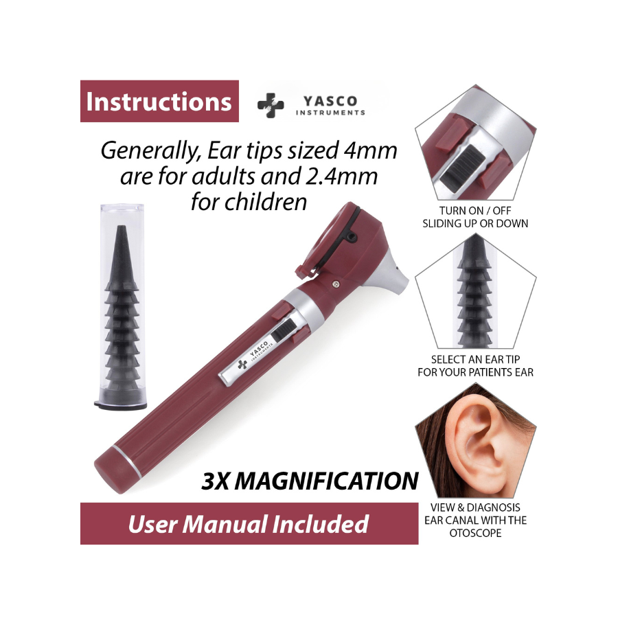 Fiber Optic Pocket Otoscope Set | Burgundy