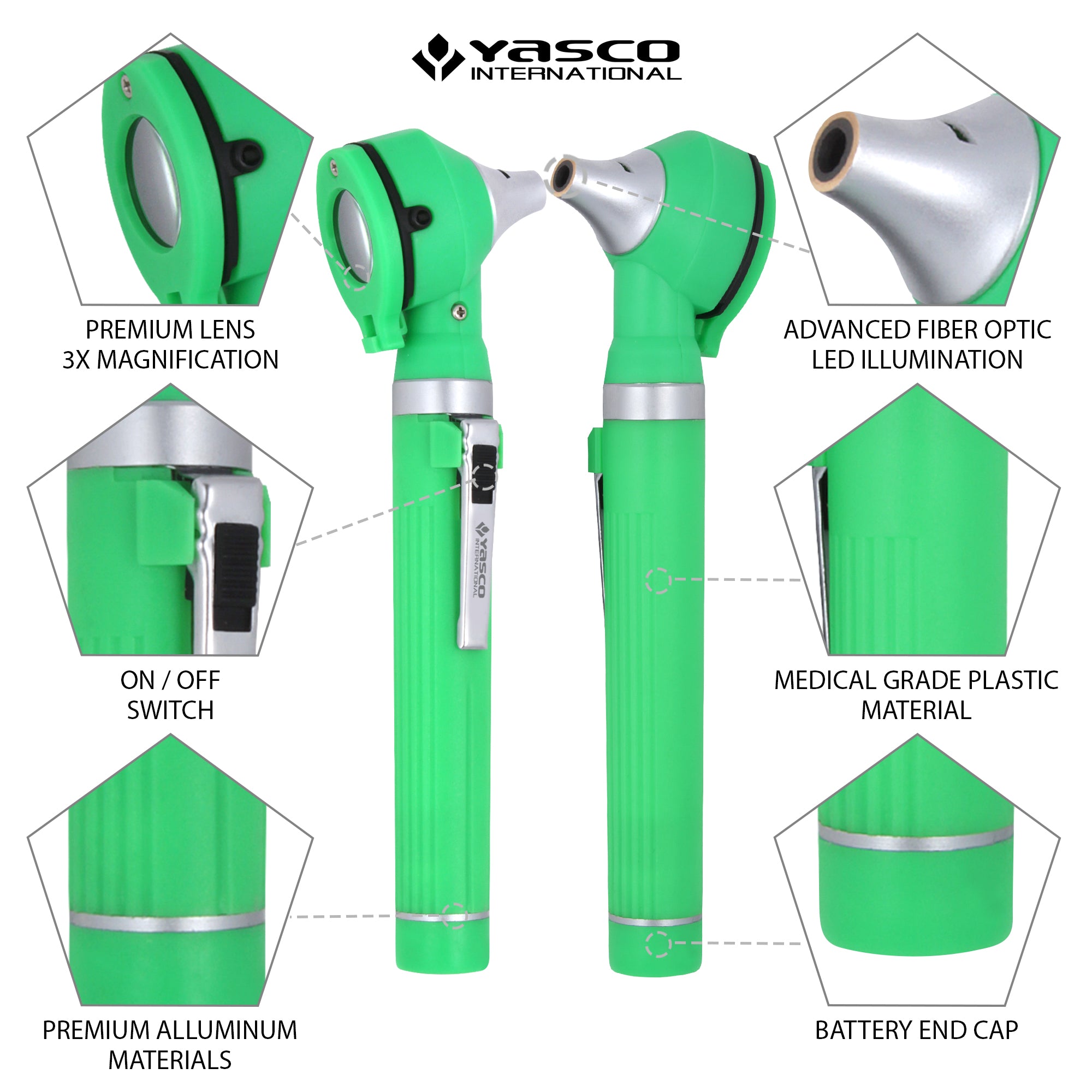 Fiber Optic Mini Ophthalmoscope & Otoscope Set -  Green