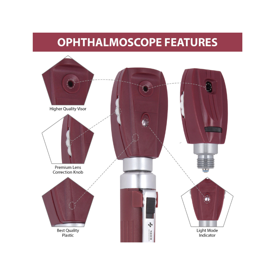 Fiber Optic Mini EENT Set | Burgundy Otoscope & Ophthalmoscope