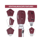 Fiber Optic Mini EENT Set | Burgundy Otoscope & Ophthalmoscope
