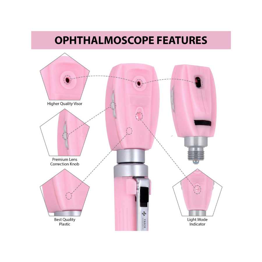 Fiber Optic Mini EENT Set | Pearl Pink Otoscope & Ophthalmoscope