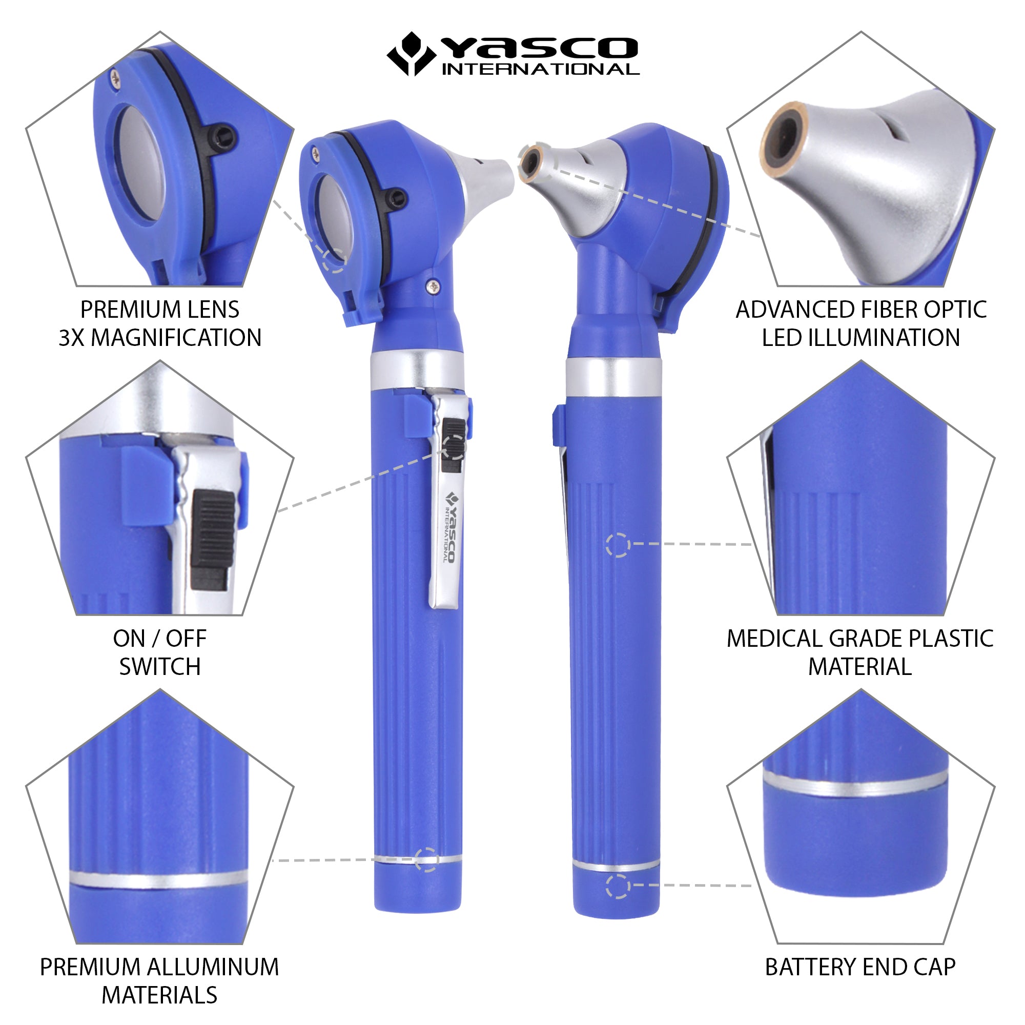 Fiber Optic Mini Ophthalmoscope & Otoscope Set - Navy Blue