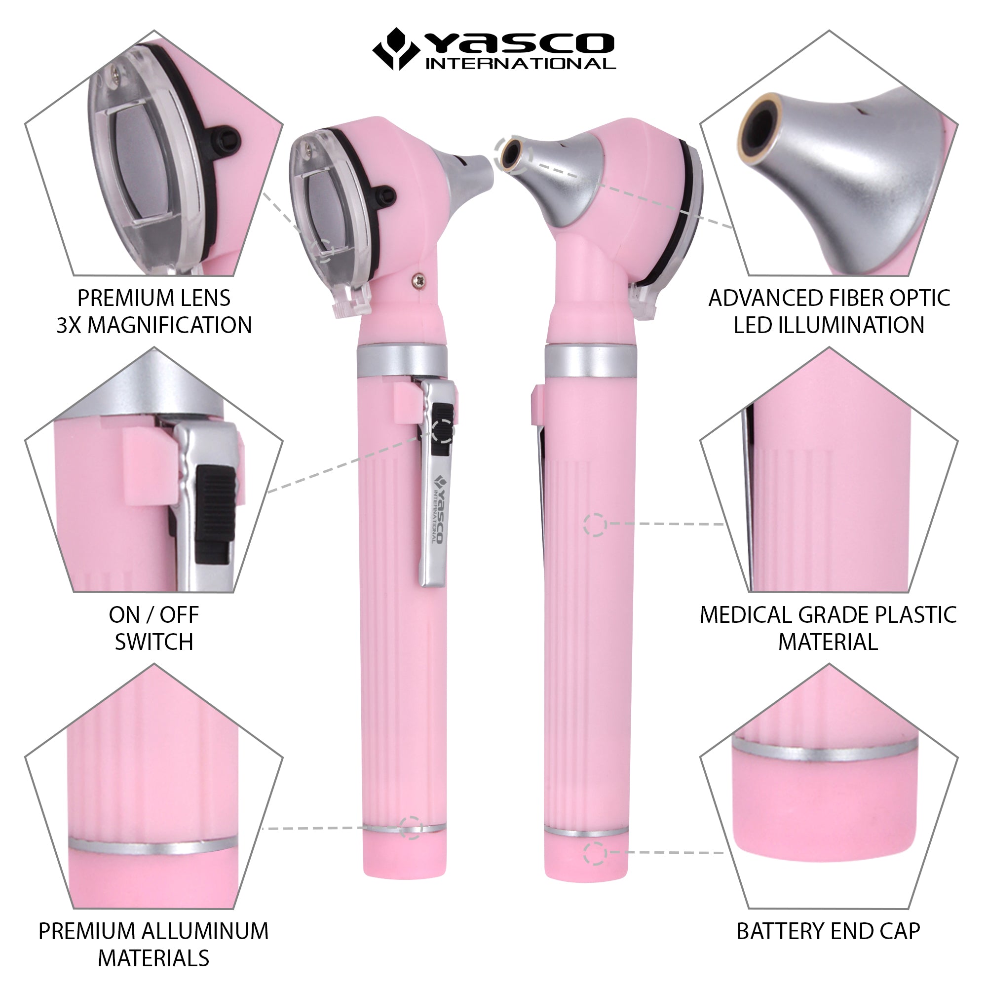 Fiber Optic Mini Ophthalmoscope & Otoscope Set -  Pearl Pink