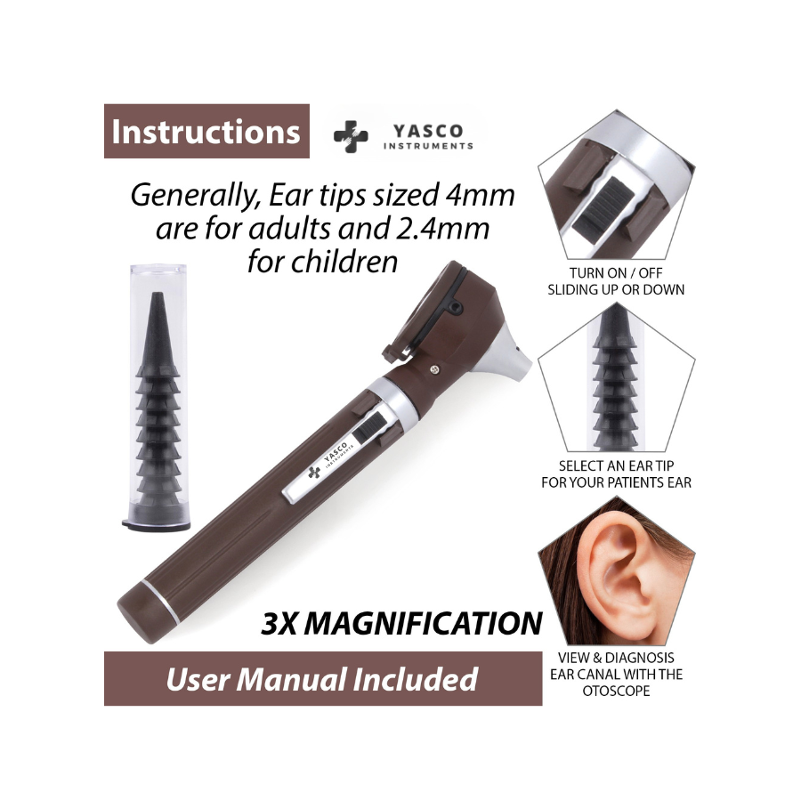 Fiber Optic Pocket Otoscope Set | Chocolate Brown