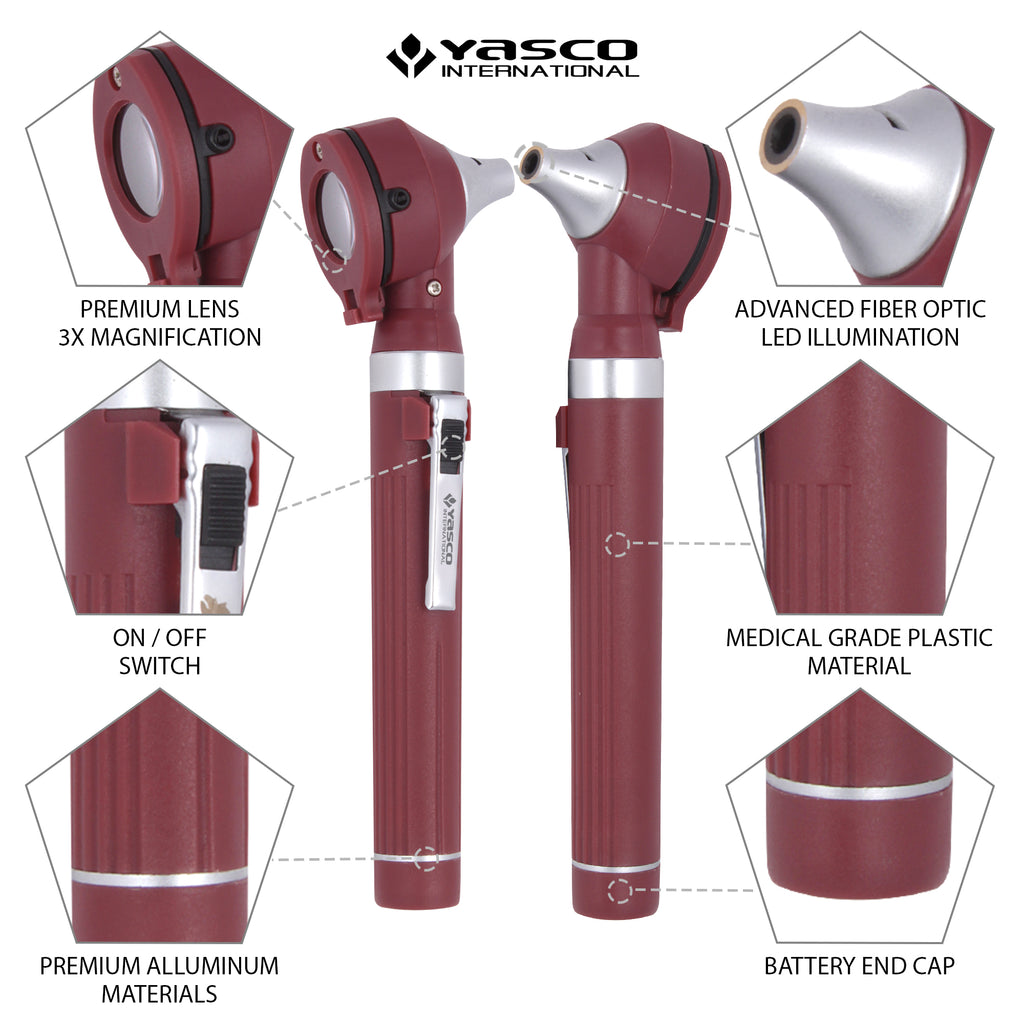 Fiber Optic Mini Ophthalmoscope & Otoscope Set -  Burgundy