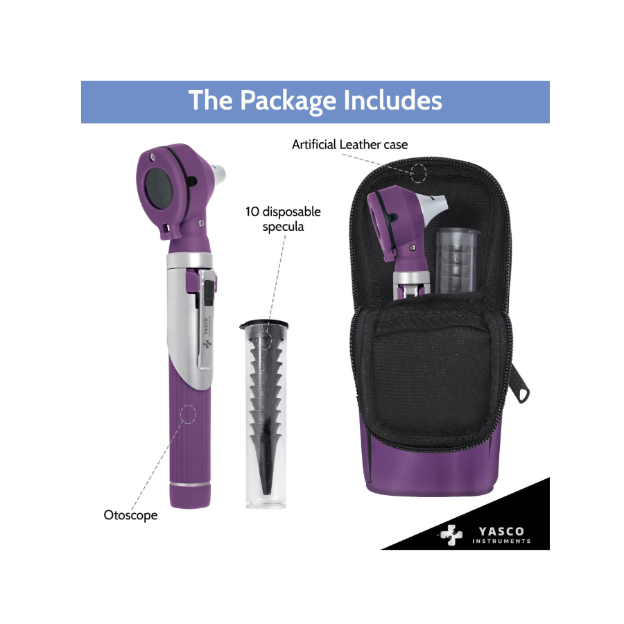 Fiber Optic Pocket Otoscope Set | Purple