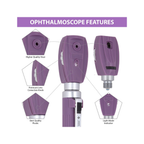 Fiber Optic Mini EENT Diagnostic Set | Purple Otoscope & Ophthalmoscope