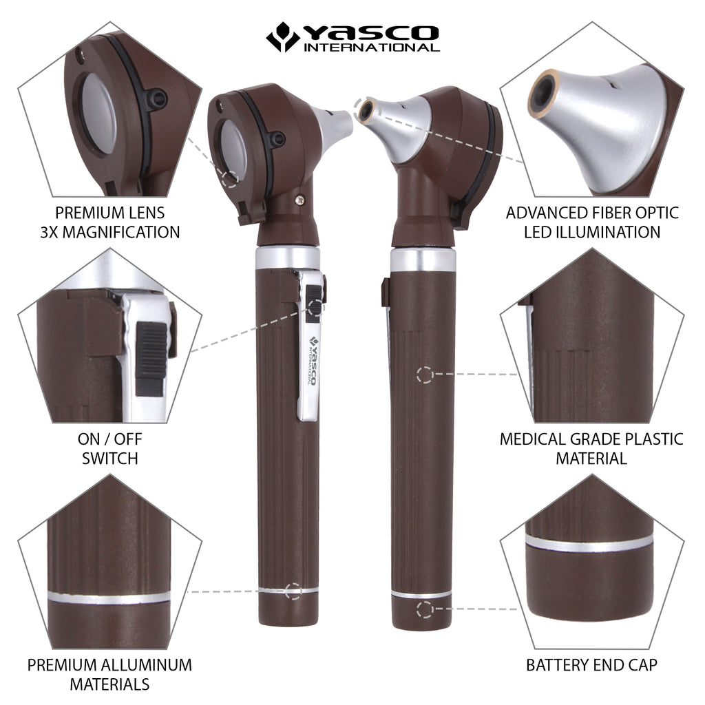 Fiber Optic Mini Ophthalmoscope & Otoscope Set - Chocolate Brown