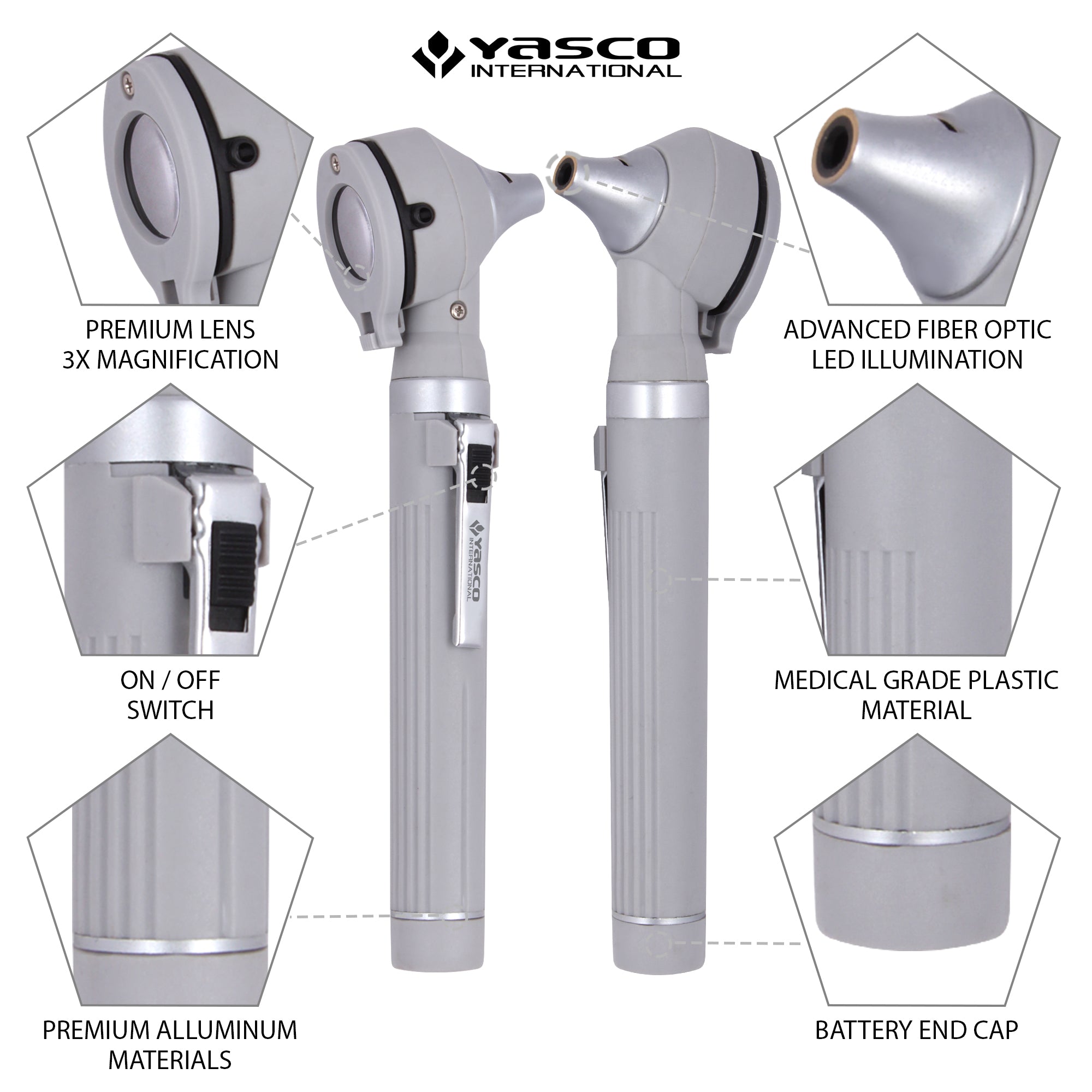 Fiber Optic Mini Otoscope Set - Gray