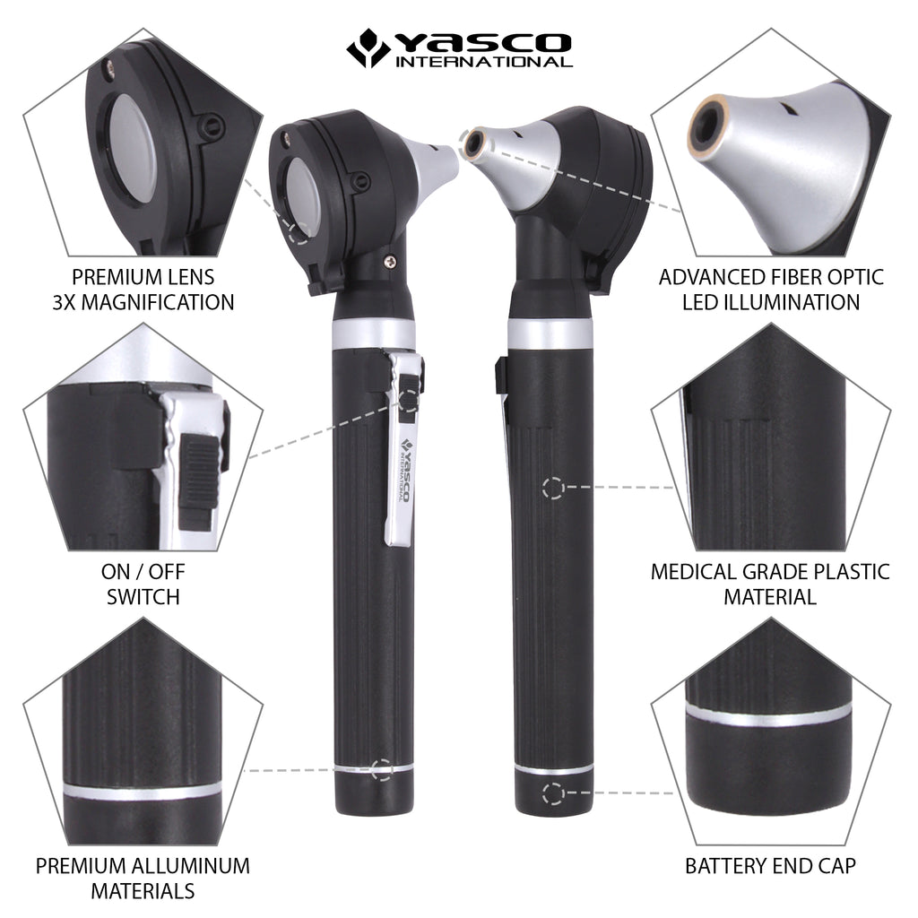 Fiber Optic Mini Ophthalmoscope & Otoscope Set - Black