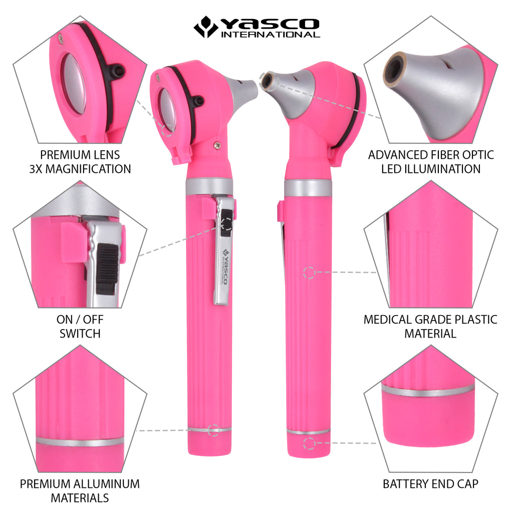Fiber Optic Mini Ophthalmoscope & Otoscope Set -  Rose Pink