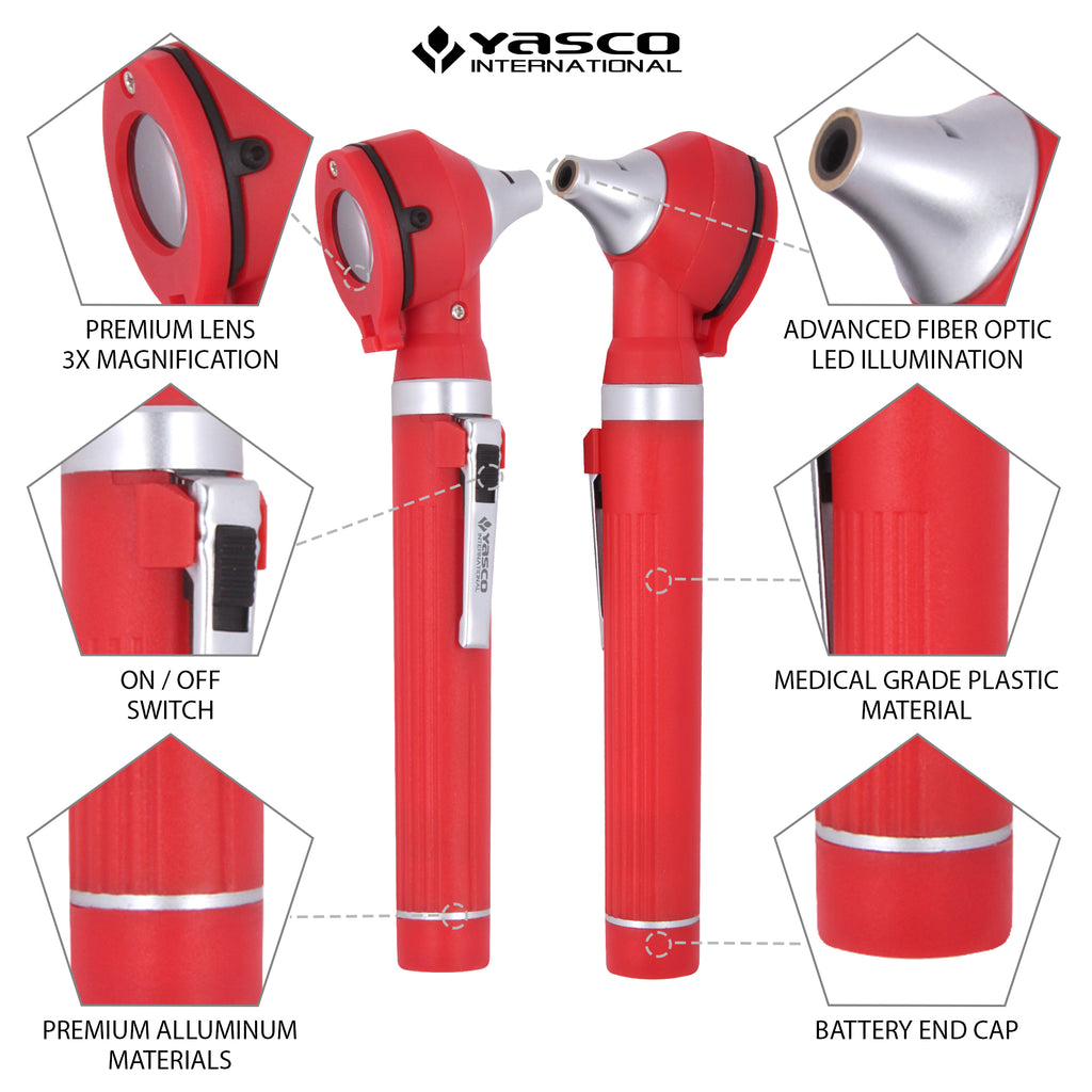Fiber Optic Mini Ophthalmoscope & Otoscope Set - Red