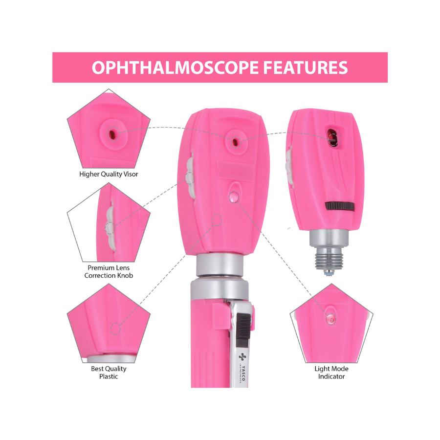 Fiber Optic Mini EENT Set | Rose Pink Otoscope & Ophthalmoscope