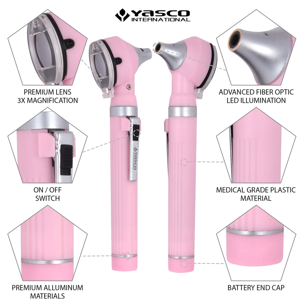 Fiber Optic Mini Otoscope Set - Pearl Pink